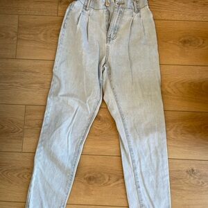 Forever 21 Light Blue High-Rise Pleated Jeans